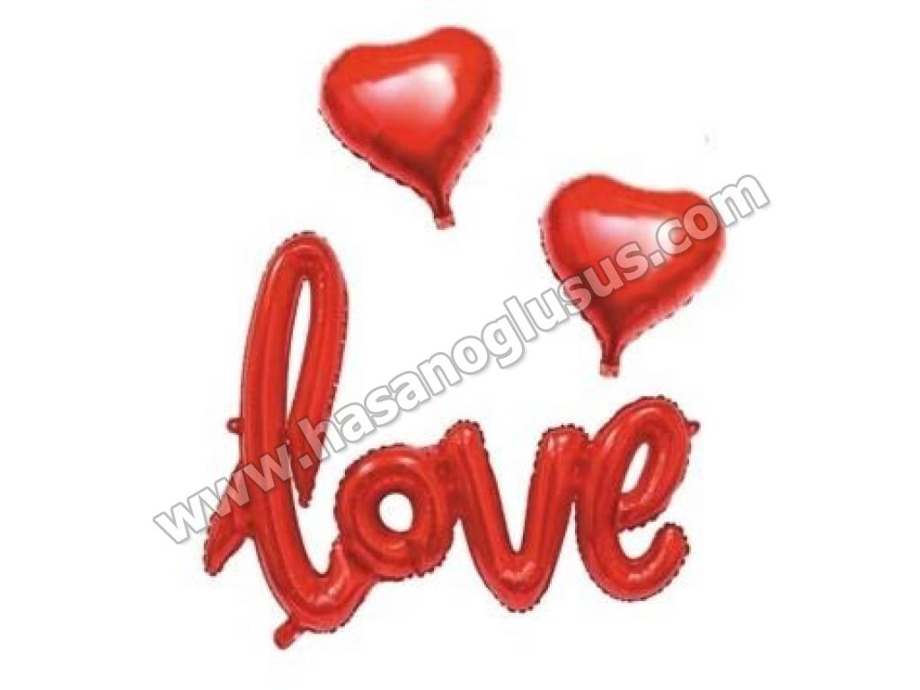 Set Balonlar,  2 Kalpli Love Kırmızı Set Balon