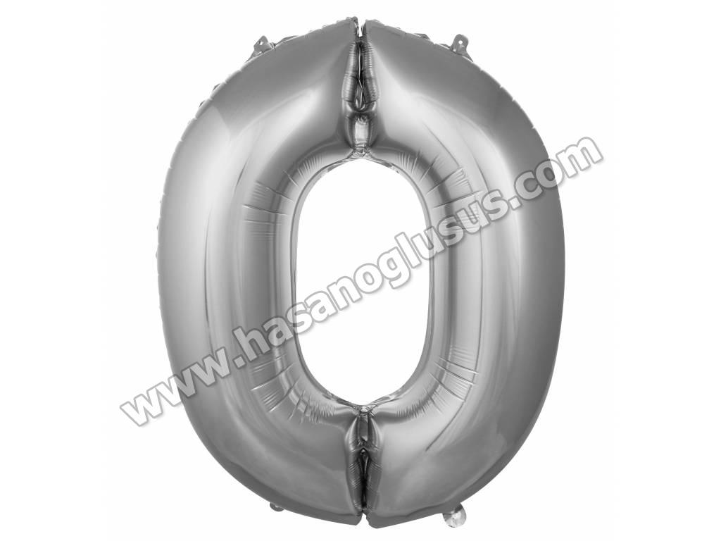 16 inç Rakam Folyo Balon 40 cm, 0 Rakam 16 İnc Gümüş Renk Balon 36 Cm