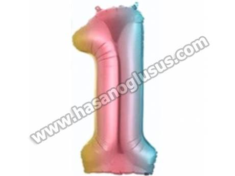 1 Rakam 34 İnc Gökkuşağı Renk Balon 76 Cm