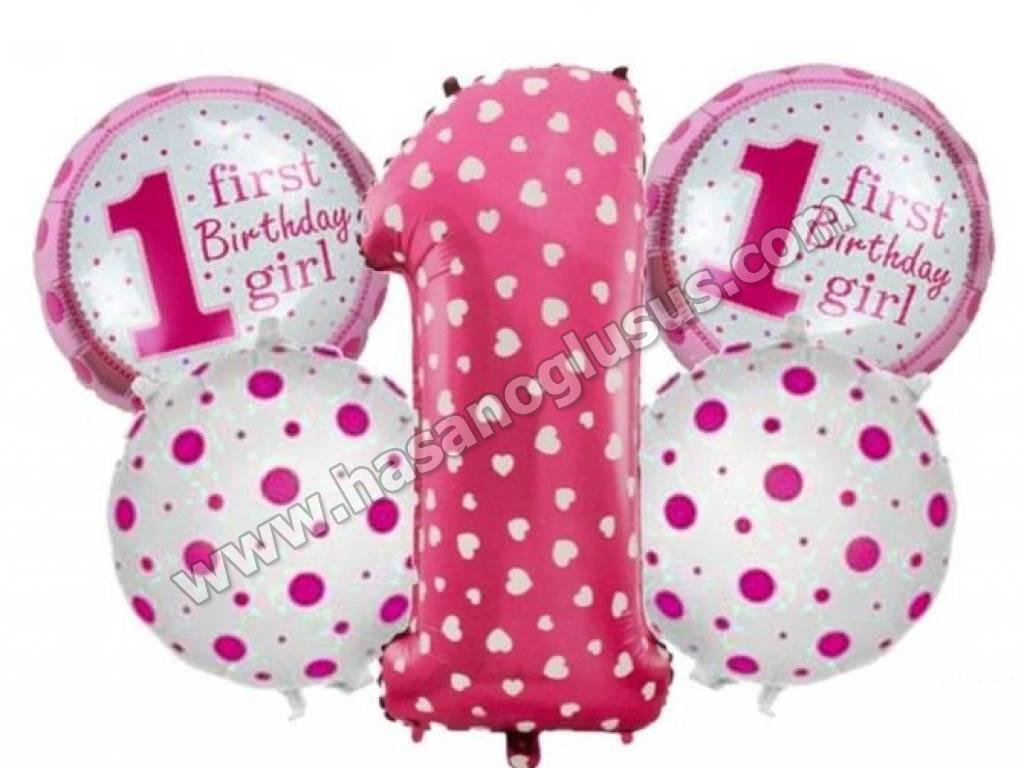 Set Balonlar, 1 Yaş Pembe 5 li Set Balon