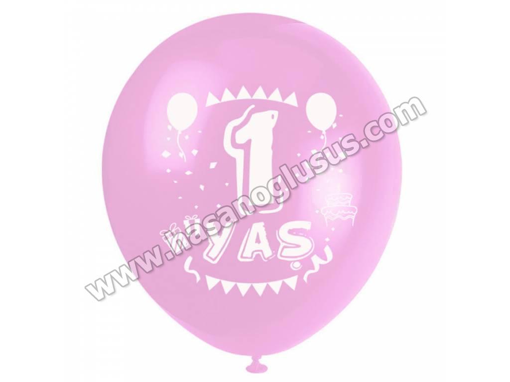 Baskılı Balonlar, 1 Yaş Pembe Renk Balon