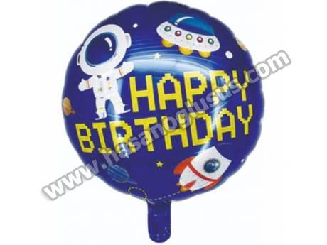 18 İnc Yuvarlak Uzay Temalı Happy Brithday Folyo Balon