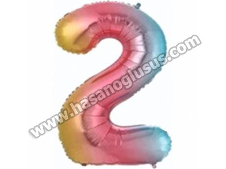 2 Rakam 34 İnc Gökkuşağı Renk Balon 76 Cm