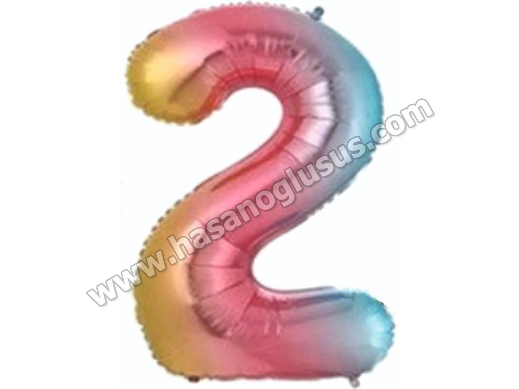 34 inç Rakam Folyo Balon 76 cm, 2 Rakam 34 İnc Gökkuşağı Renk Balon 76 Cm