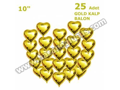 25 Kalpli 10 İnc Kalp Gold Set Balon