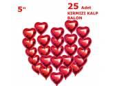 Set Balonlar, 25 Kalpli 5 İnc Kalp Kırmızı Set Balon