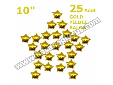 25 Yıldızlı 10 İnc Gold Set Balon