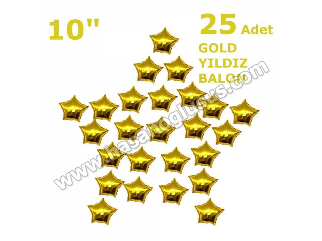 Set Balonlar, 25 Yıldızlı 10 İnc Gold Set Balon