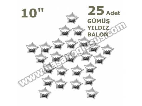 25 Yıldızlı 10 İnc Gümüş Set Balon