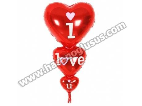 3 lü Kalp I Love You Kırmızı Folyo Balon