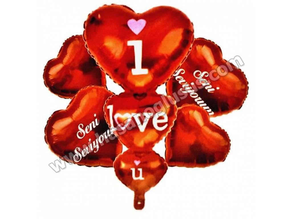 Set Balonlar, 3 lü Kalp Love Kırmızı 5 li Set Balon