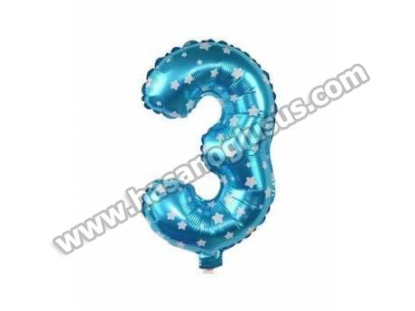 3 Rakam 16 İnc Mavi Renk Balon 36 Cm