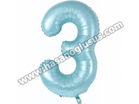 3 Rakam 34 İnc Mavi Renk Balon 76 Cm