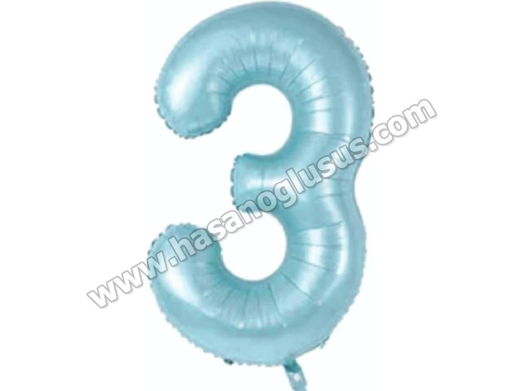 34 inç Rakam Folyo Balon 76 cm, 3 Rakam 34 İnc Mavi Renk Balon 76 Cm