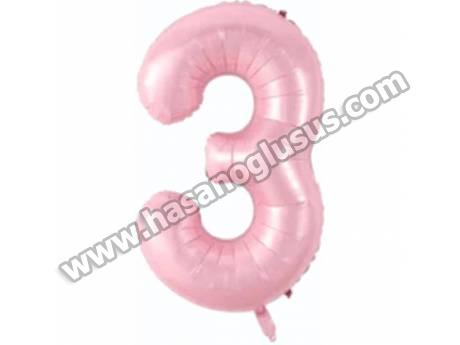 3 Rakam 34 İnc Pembe Renk Balon 76 Cm