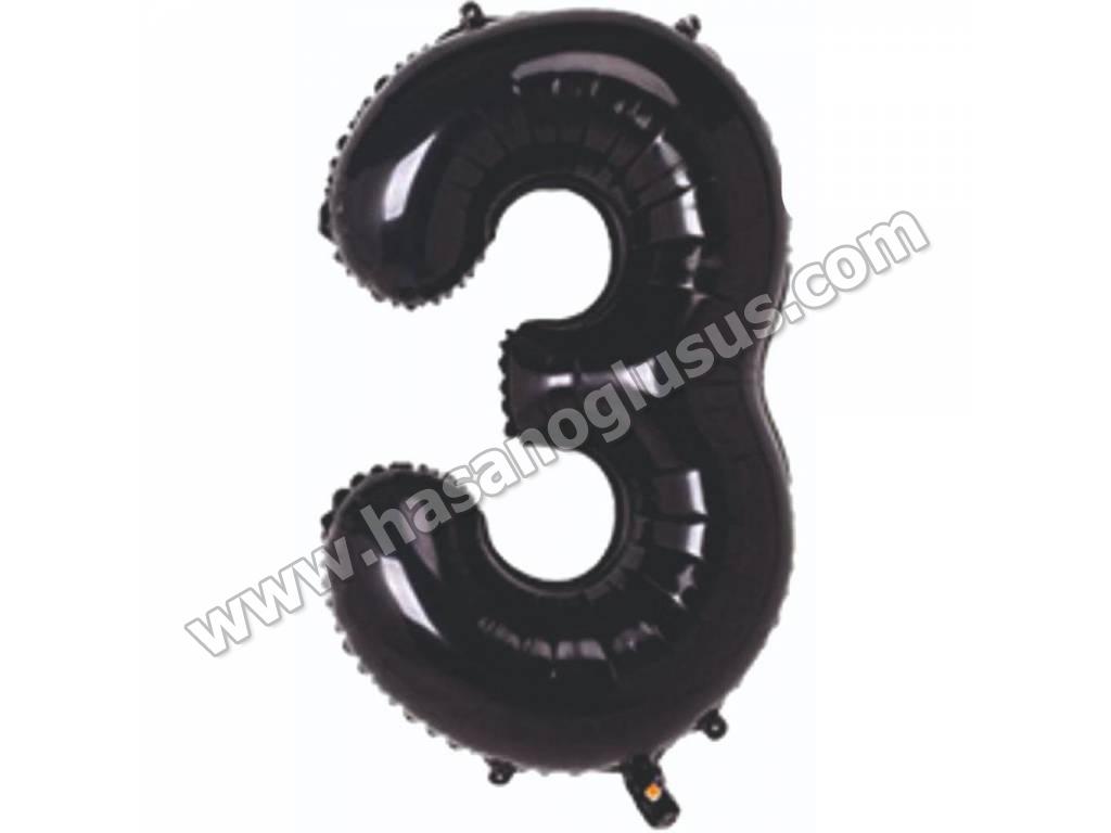 34 inç Rakam Folyo Balon 76 cm, 3 Rakam 34 İnc Siyah Renk Balon 76 Cm