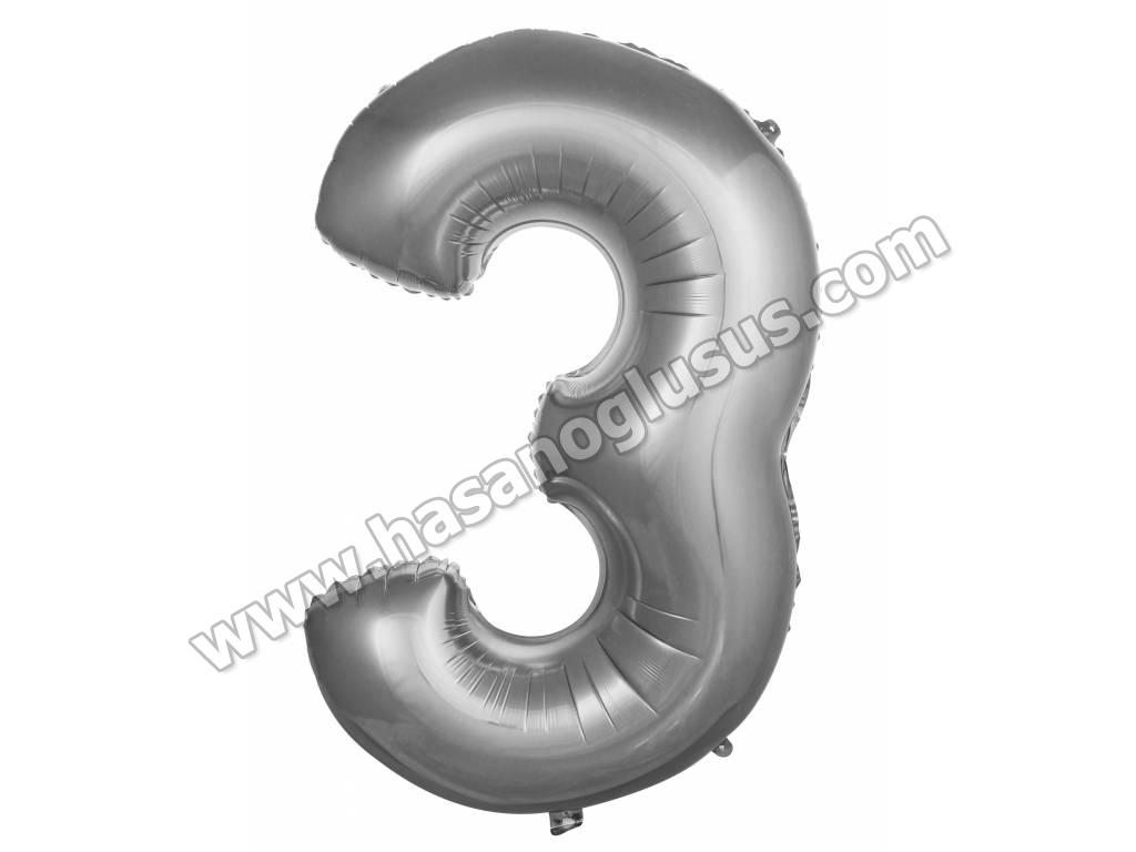 40 inç Rakam Folyo Balon 100cm, 3 Rakam 40 İnc Gümüş Renk Balon 100 Cm