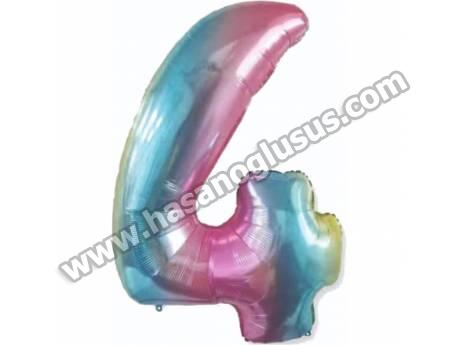 4 Rakam 34 İnc Gökkuşağı Renk Balon 76 Cm