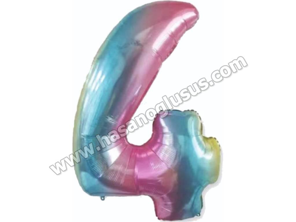34 inç Rakam Folyo Balon 76 cm, 4 Rakam 34 İnc Gökkuşağı Renk Balon 76 Cm