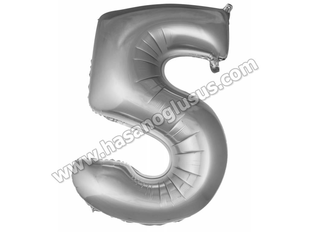 16 inç Rakam Folyo Balon 40 cm, 5 Rakam 16 İnc Gümüş Renk Balon 36 Cm