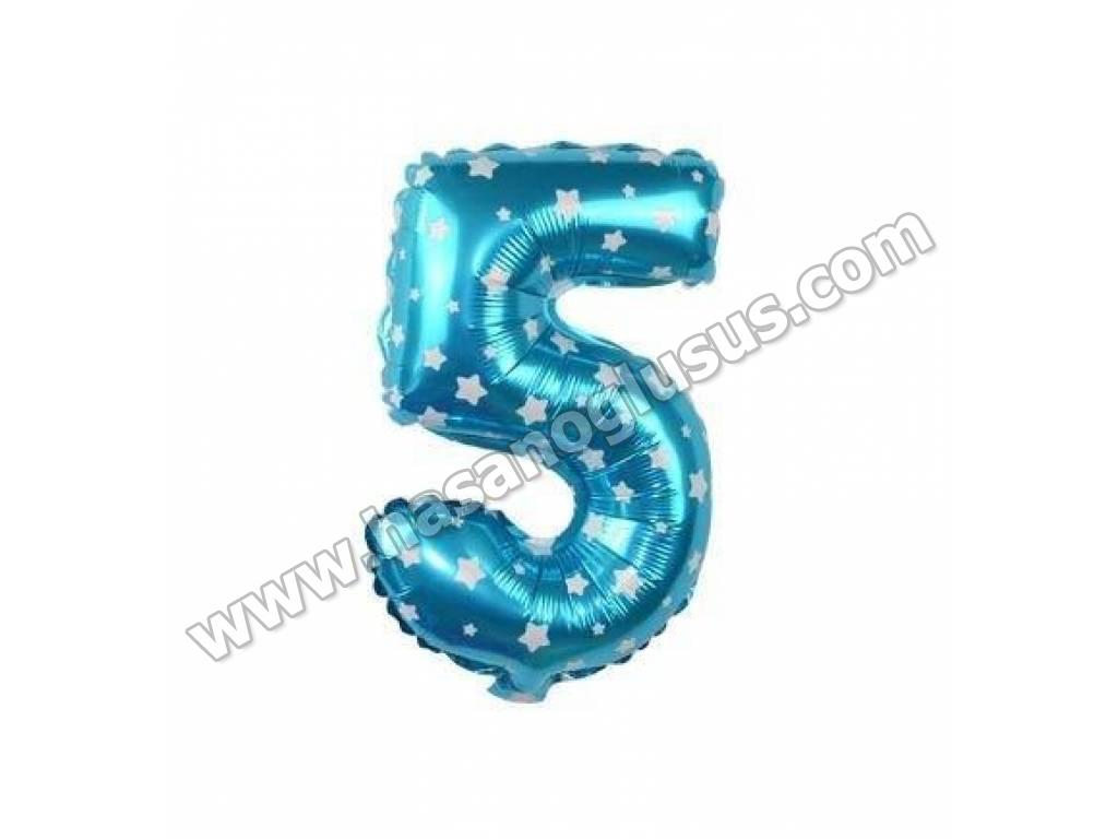 16 inç Rakam Folyo Balon 40 cm, 5 Rakam 16 İnc Mavi Renk Balon 36 Cm