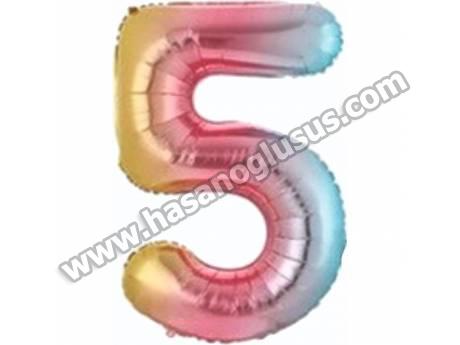 5 Rakam 34 İnc Gökkuşağı Renk Balon 76 Cm