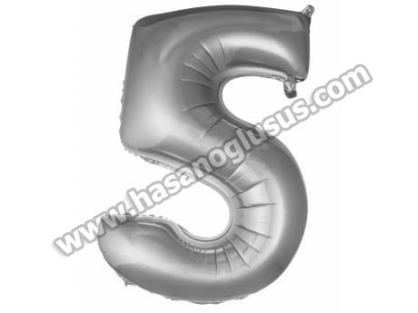 5 Rakam 34 İnc Gümüş Renk Balon 76 Cm