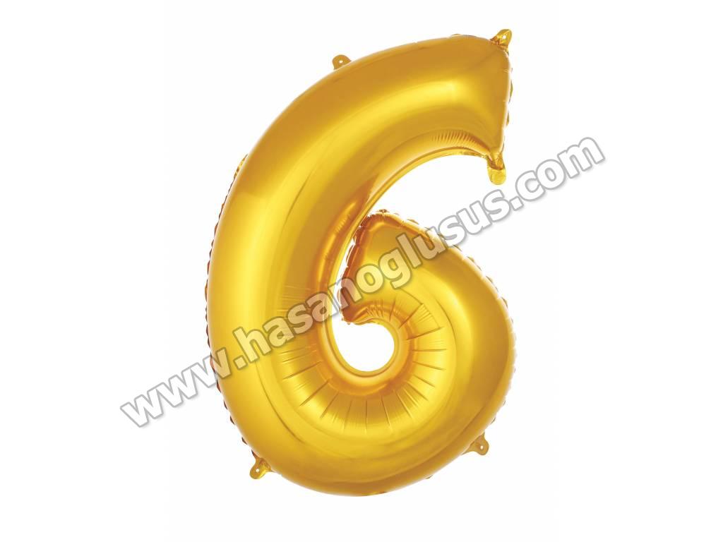 16 inç Rakam Folyo Balon 40 cm, 6 Rakam 16 İnc Gold Renk Balon 36 Cm