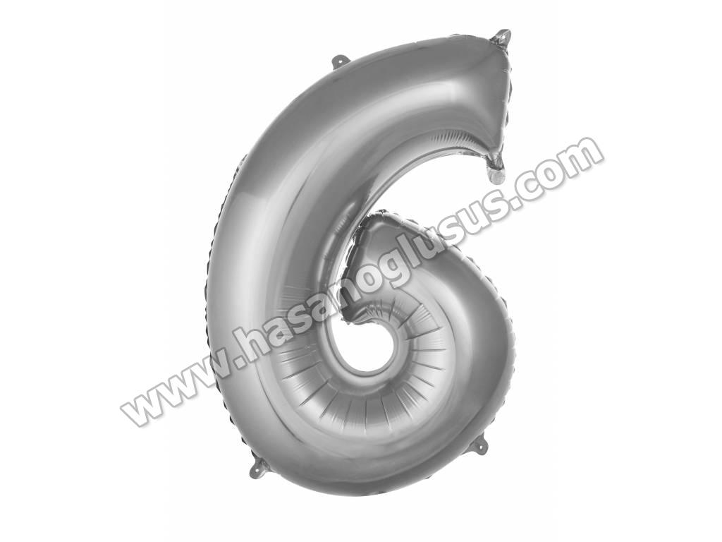 16 inç Rakam Folyo Balon 40 cm, 6 Rakam 16 İnc Gümüş Renk Balon 36 Cm