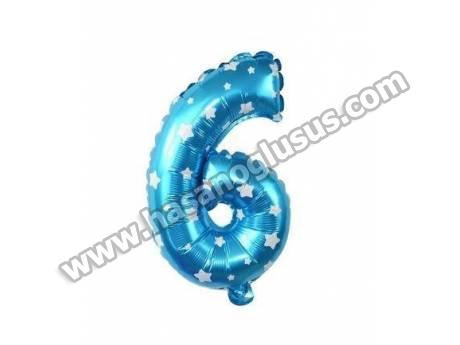 6 Rakam 16 İnc Mavi Renk Balon 36 Cm