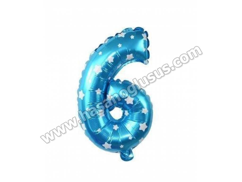 16 inç Rakam Folyo Balon 40 cm, 6 Rakam 16 İnc Mavi Renk Balon 36 Cm