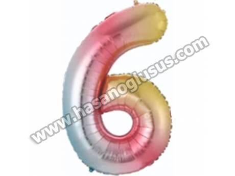 6 Rakam 34 İnc Gökkuşağı Renk Balon 76 Cm
