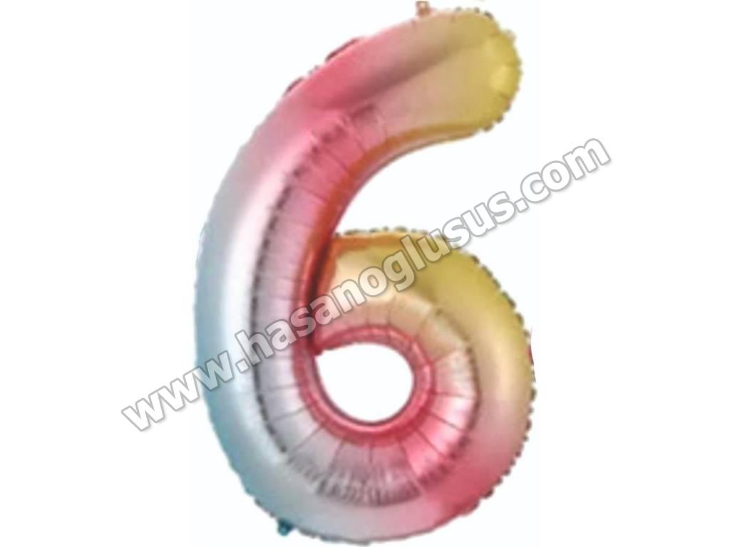 34 inç Rakam Folyo Balon 76 cm, 6 Rakam 34 İnc Gökkuşağı Renk Balon 76 Cm