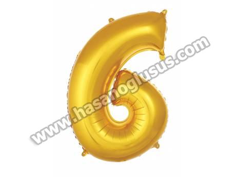 6 Rakam 34 İnc Gold Renk Balon 76 Cm