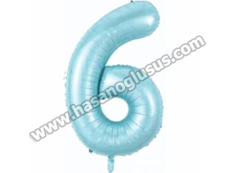 6 Rakam 34 İnc Mavi Renk Balon 76 Cm