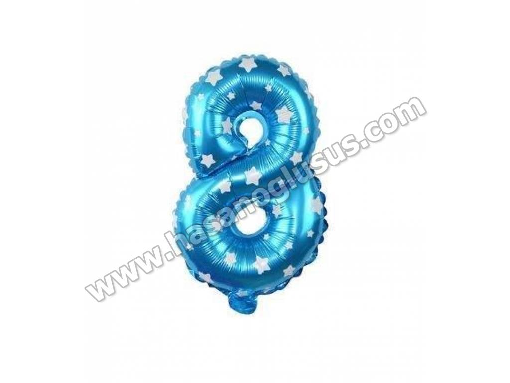 16 inç Rakam Folyo Balon 40 cm, 8 Rakam 16 İnc Mavi Renk Balon 36 Cm