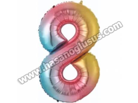 8 Rakam 34 İnc Gökkuşağı Renk Balon 76 Cm