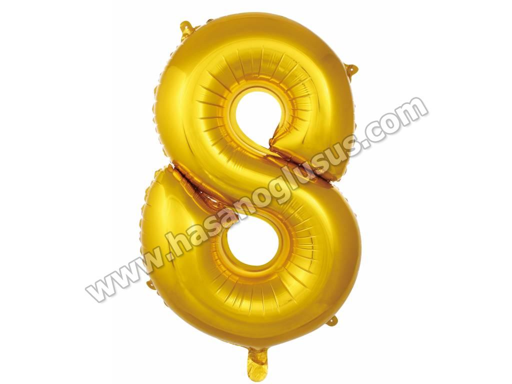 40 inç Rakam Folyo Balon 100cm, 8 Rakam 40 İnc Gold Renk Balon 100 Cm