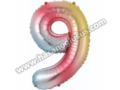 9 Rakam 34 İnc Gökkuşağı Renk Balon 76 Cm