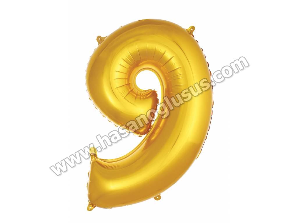 40 inç Rakam Folyo Balon 100cm, 9 Rakam 40 İnc Gold Renk Balon 100 Cm