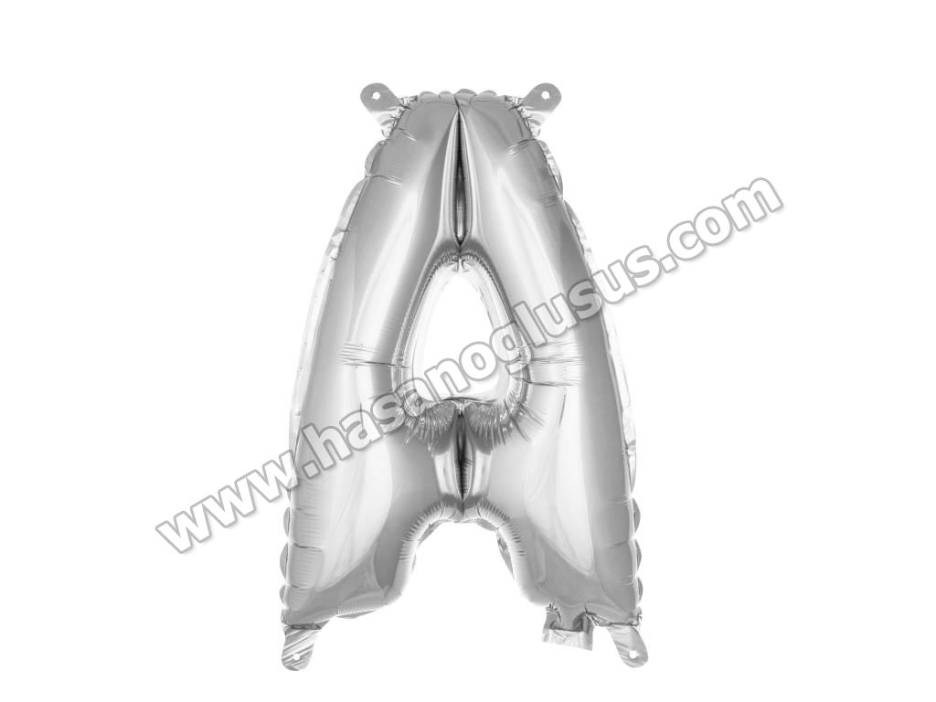 16 inç Harf Folyo Balon 40 cm, A Harf 16 İnc Gümüş Renk Balon 36 Cm