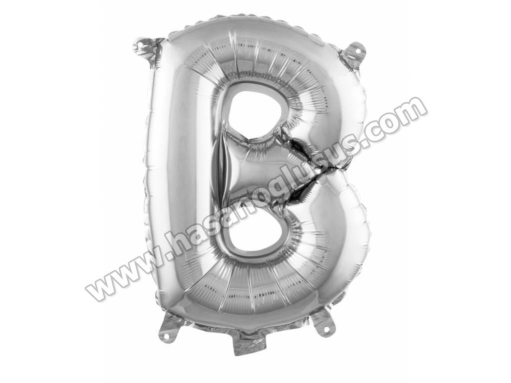 16 inç Harf Folyo Balon 40 cm, B Harf 16 İnc Gümüş Renk Balon 36 Cm
