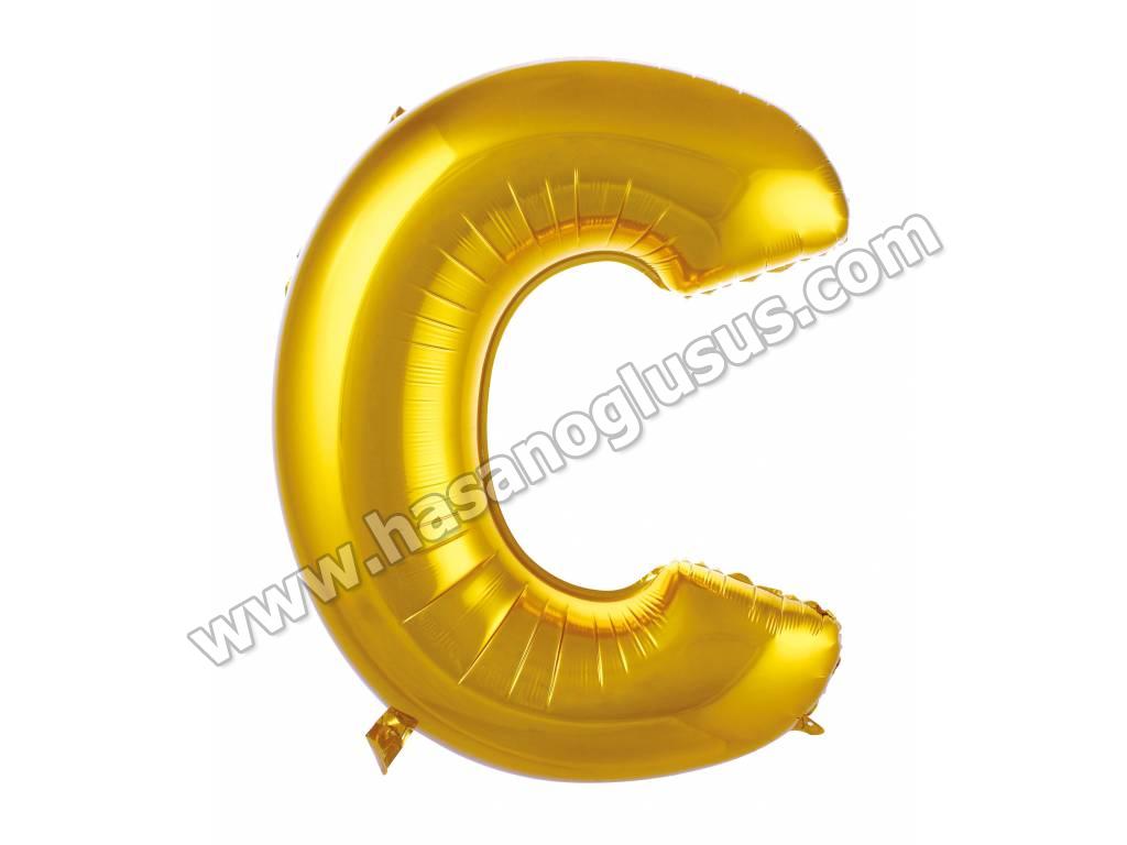 34 inç Harf Folyo Balon 76 cm, C Harf 34 İnc Gold Renk Balon 76 Cm
