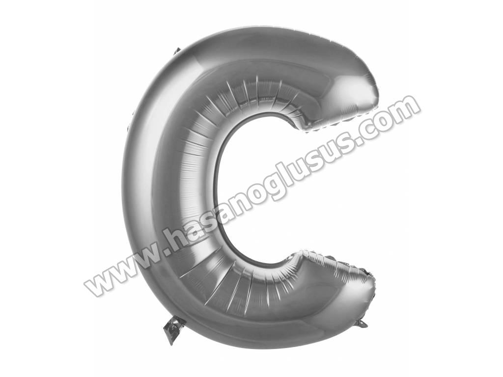 34 inç Harf Folyo Balon 76 cm, C Harf 34 İnc Gümüş Renk Balon 76 Cm