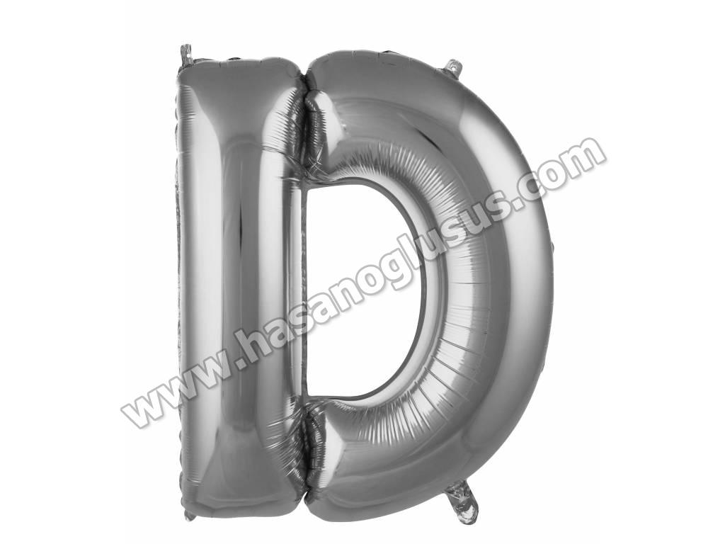34 inç Harf Folyo Balon 76 cm, D Harf 34 İnc Gümüş Renk Balon 76 Cm