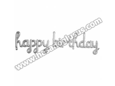 El Yazılı Happy Birtday Gümüş Set Balon