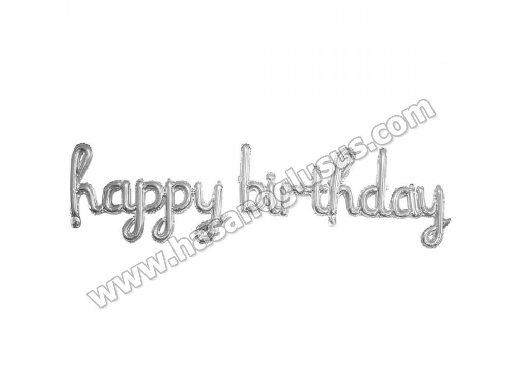 Set Balonlar, El Yazılı Happy Birtday Gümüş Set Balon