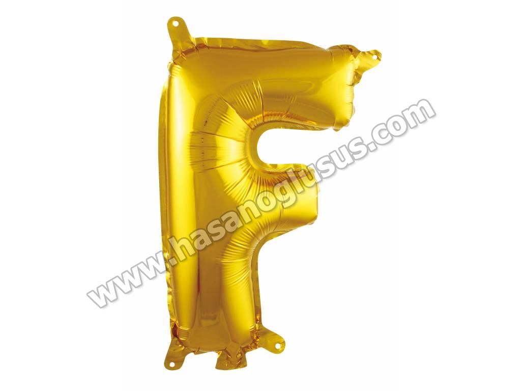 16 inç Harf Folyo Balon 40 cm, F Harf 16 İnc Gold Renk Balon 36 Cm