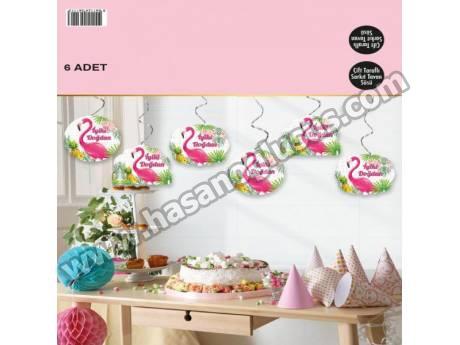 Flamingo Desenli 6 lı Çift Taraflı Tavan Sarkıt Süsü