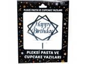 Pleksi Yazılar, Happy Birthday Çerçeveli Pleksi Gümüş
